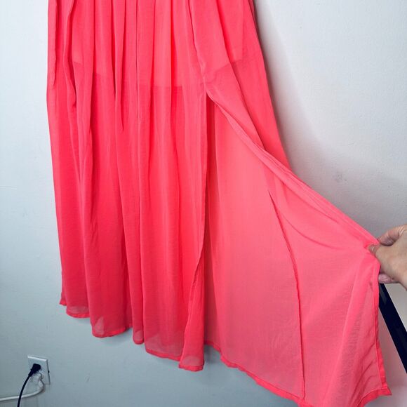 Love Riche Pink Flowy Sheer Maxi Attached Short Slip Silver Shimmer Waist L - Picture 5 of 12